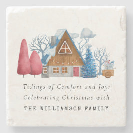  WATERVERF KERSTMIS HUIS FAMILIE MARMER STENEN ONDERZETTER