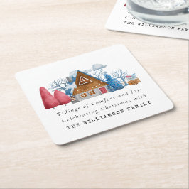  WATERVERF KERSTMIS HUIS FAMILIE PAPIER KARTONNEN ONDERZETTERS