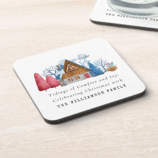  WATERVERF KERSTMIS HUIS FAMILIE PLASTIC BIER ONDERZETTER (Linkerzijde)