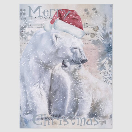 Waterverf Kerstmis IJsbeer en Welp Tissuepapier (Voorkant)