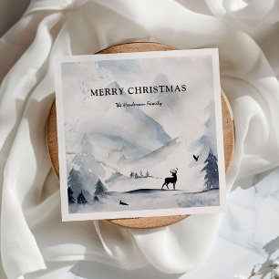 Waterverf Kerstmis in de winterbergen Servet