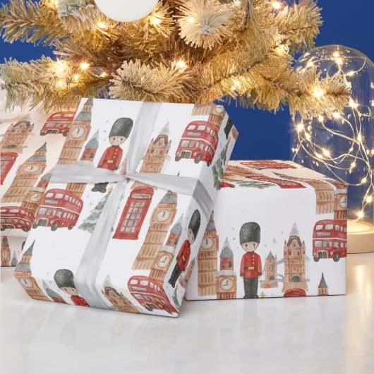 Waterverf Kerstmis in Londen Inpakpapier  (Feestdagen)