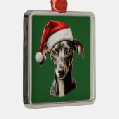 Waterverf Kerstmis Italiaans Greyhound Metalen Ornament (Rechts)