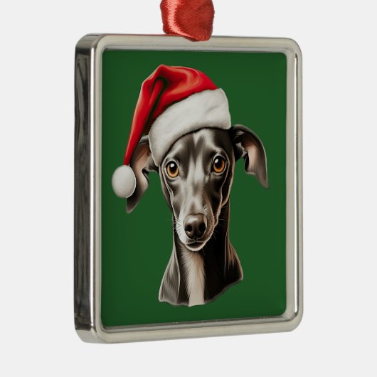 Waterverf Kerstmis Italiaans Greyhound Metalen Ornament (Rechts)