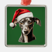 Waterverf Kerstmis Italiaans Greyhound Metalen Ornament (Voorkant)