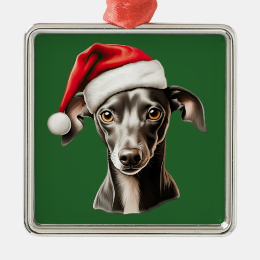 Waterverf Kerstmis Italiaans Greyhound Metalen Ornament (Voorkant)