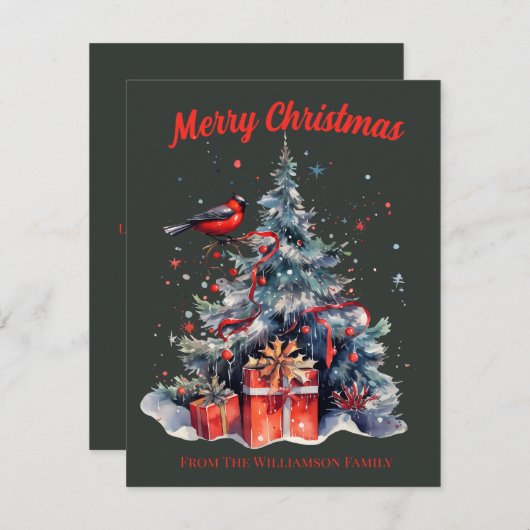 Waterverf Kerstmis Kaart (Voorkant / Achterkant)