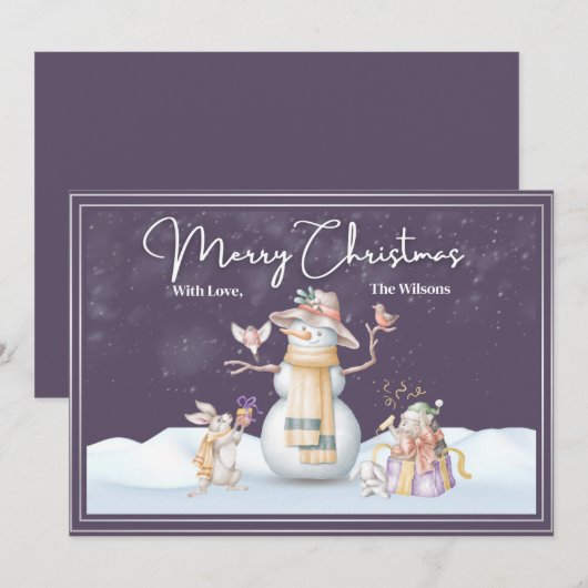 Waterverf Kerstmis Kaart Sneeuwscène (Voorkant / Achterkant)