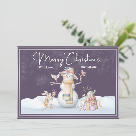 Waterverf Kerstmis Kaart Sneeuwscène (Staand voorkant)