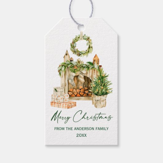 Waterverf Kerstmis kalligrafie inkt Cadeaulabel (Voorkant)