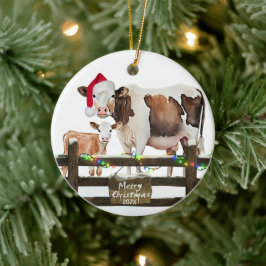 Waterverf Kerstmis Koe met Pet Keramisch Ornament