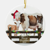 Waterverf Kerstmis Koe met Pet Keramisch Ornament (Voorkant)