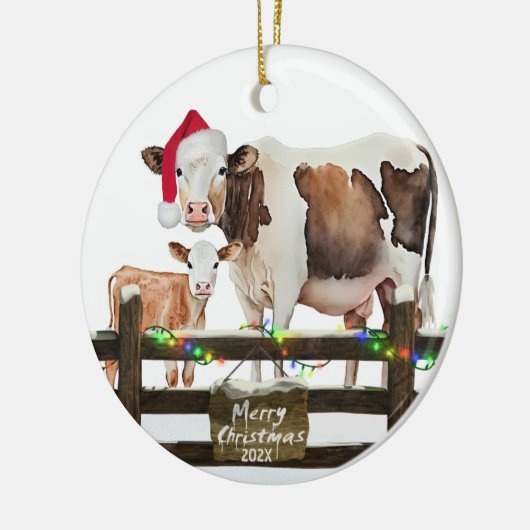 Waterverf Kerstmis Koe met Pet Keramisch Ornament (Links)