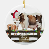 Waterverf Kerstmis Koe met Pet Keramisch Ornament (Achterkant)