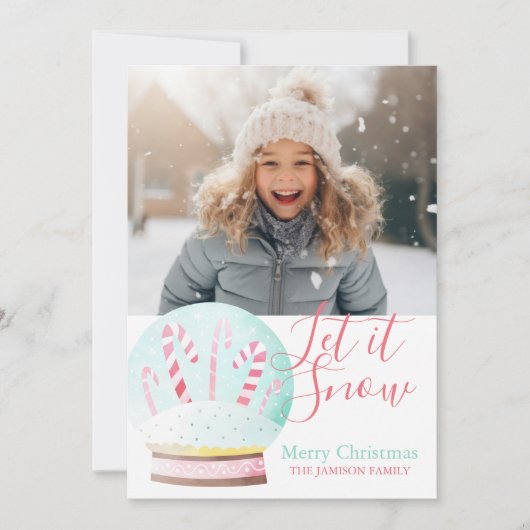 Waterverf Kerstmis Laat Het Sneeuw Wereldbol Feestdagenkaart (Voorkant)