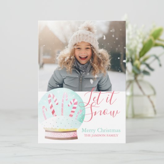 Waterverf Kerstmis Laat Het Sneeuw Wereldbol Feestdagenkaart (Staand voorkant)