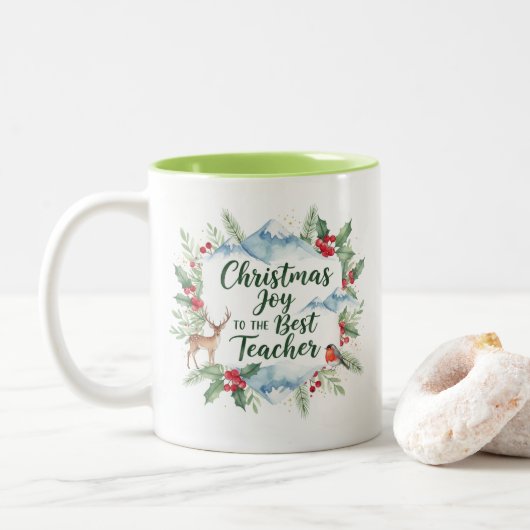 Waterverf Kerstmis Leraar Mok – Winter (Met donut)