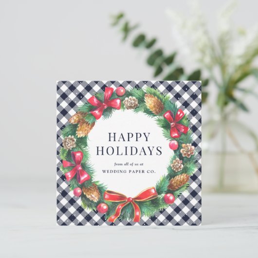 Waterverf Kerstmis met blauw Feestdagenkaart (Staand voorkant)