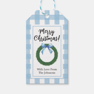 Waterverf kerstmis met blauwe Labels Cadeaulabel