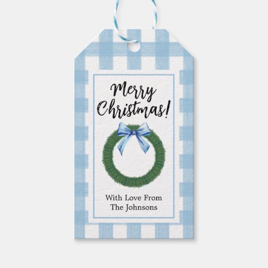 Waterverf kerstmis met blauwe Labels Cadeaulabel (Voorkant)