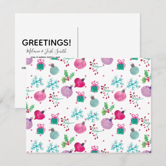 Waterverf kerstmis met handschilderd patroon briefkaart (Voorkant / Achterkant)