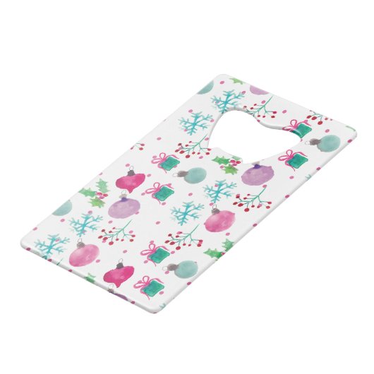 Waterverf kerstmis met handschilderd patroon creditkaart flessenopener (Voorkant Gekanteld)