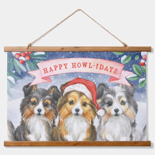 Waterverf Kerstmis met Happy Howlidays Hangend Wandkleed (Voorkant)