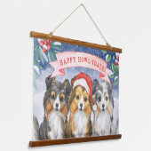 Waterverf Kerstmis met Happy Howlidays Hangend Wandkleed (Gebogen)