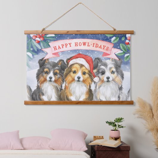 Waterverf Kerstmis met Happy Howlidays Hangend Wandkleed (Slaapkamer)