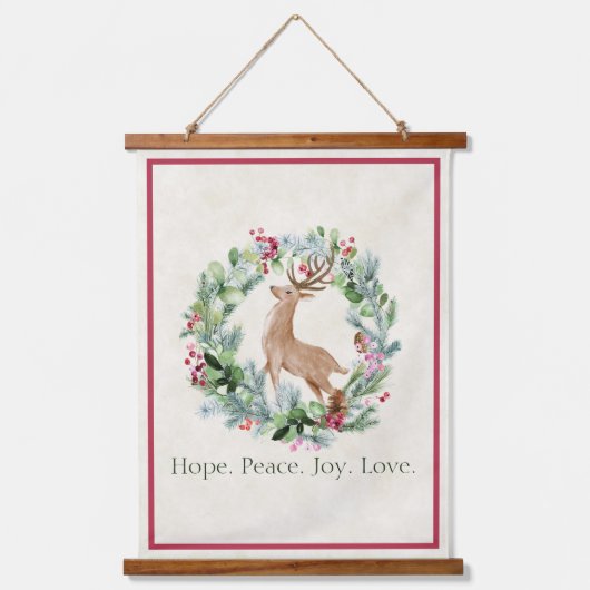 Waterverf kerstmis met herten op maat hangend wandkleed (Voorkant)