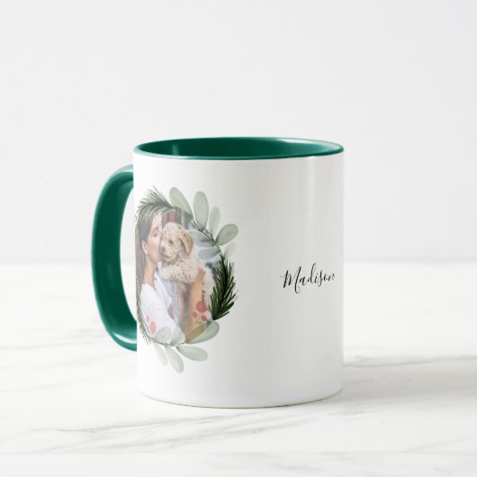 Waterverf Kerstmis met kalligrafie Dog foto Mok (Voorkant links)