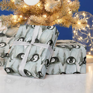 Waterverf Kerstmis met pinguïns Cadeaupapier