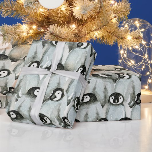 Waterverf Kerstmis met pinguïns Cadeaupapier (Feestdagen)