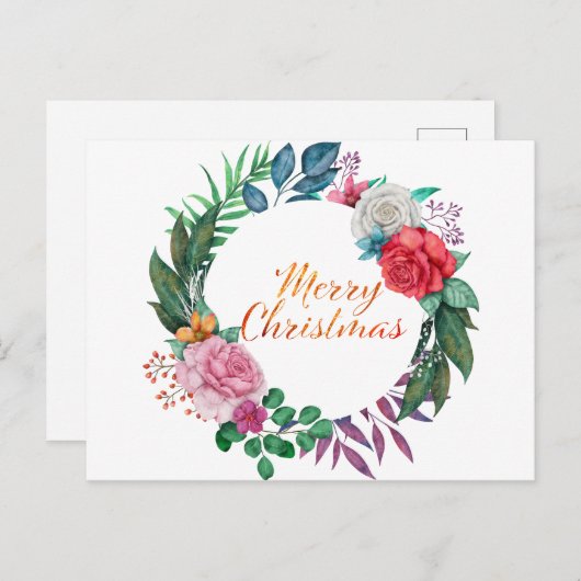 Waterverf kerstmis met prettige feestdag briefkaart (Voorkant / Achterkant)