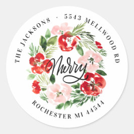 Waterverf kerstmis met retouradres Klassiek Ronde Sticker
