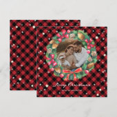 Waterverf Kerstmis met rode stars foto Feestdagenkaart (Voorkant / Achterkant)