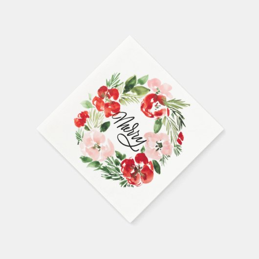 Waterverf Kerstmis met roze roze rood en groen Servet (Hoek)