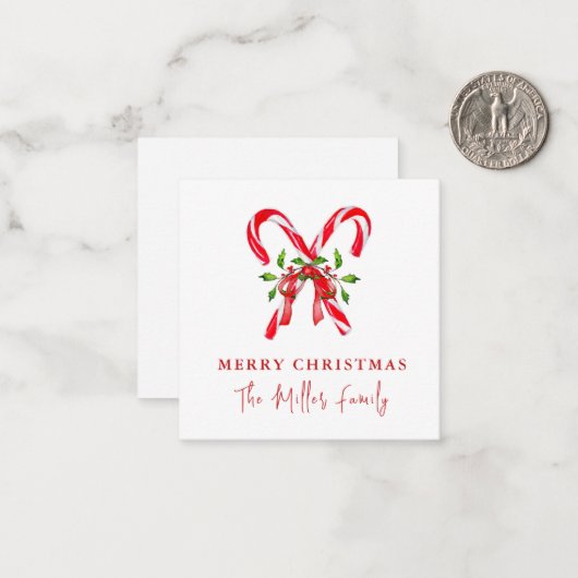 Waterverf kerstmis met snoepriet notitiekaartje (Voorkant / Achterkant in situ)