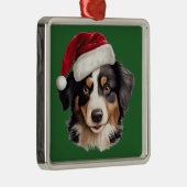 Waterverf Kerstmis Miniatuur Amerikaanse Herder Metalen Ornament (Rechts)