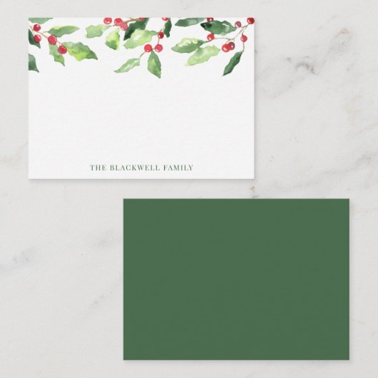 Waterverf kerstmis Mistletoe Familienaam Notitiekaartje (Voorkant / Achterkant)