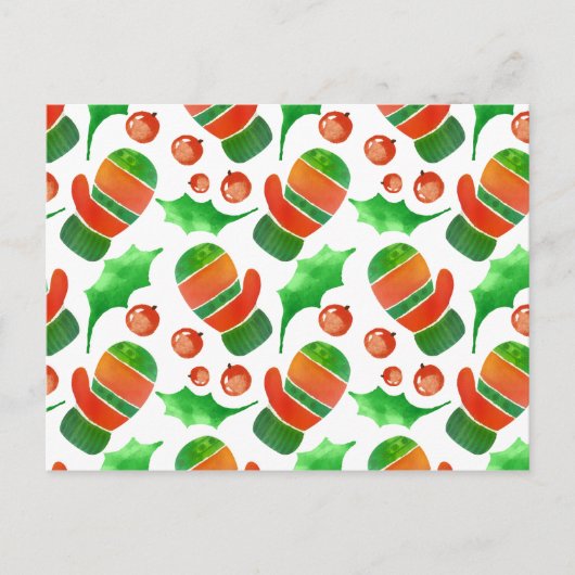 Waterverf kerstmis Mittens Pattern Briefkaart (Voorkant)