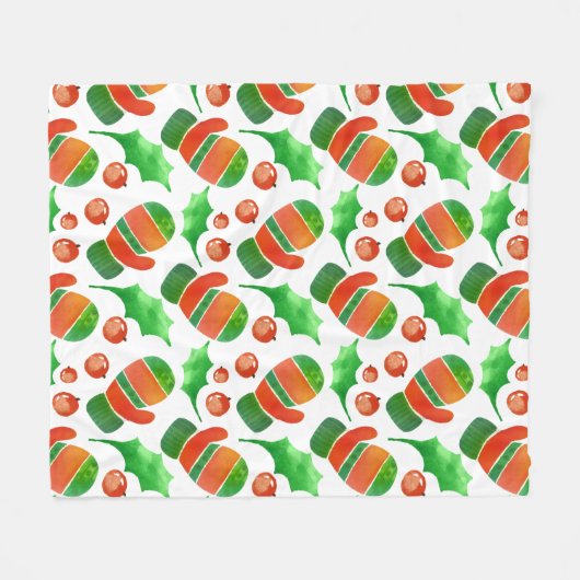 Waterverf kerstmis Mittens Pattern Fleece Deken (Voorkant (Horizontaal))