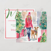 Waterverf Kerstmis Mode Shopping Meisje Feestdagenkaart (Voorkant / Achterkant)