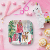 Waterverf Kerstmis Mode Shopping Meisje Papieren Bordje (Feest)