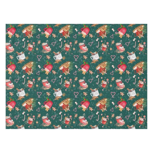 Waterverf Kerstmis Mokken van Caca Marshmallows Tafelkleed (Voorkant (Horizontaal))