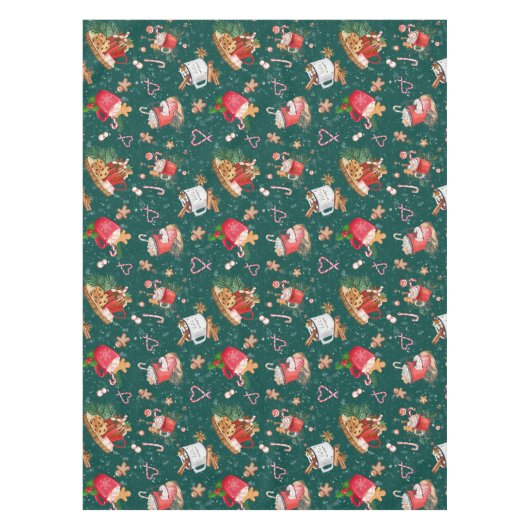 Waterverf Kerstmis Mokken van Caca Marshmallows Tafelkleed (Voorkant)