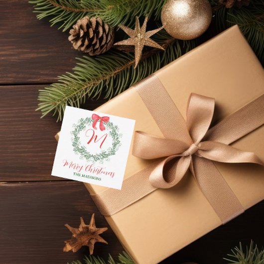 Waterverf Kerstmis Monogram krans behuizing Notitiekaartje