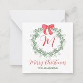 Waterverf Kerstmis Monogram krans behuizing Notitiekaartje (Voorkant)