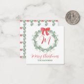 Waterverf Kerstmis Monogram krans behuizing Notitiekaartje (Voorkant / Achterkant in situ)