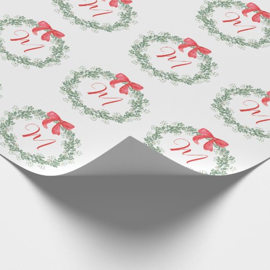 Waterverf Kerstmis Monogram krans Cadeaupapier (Hoek)
